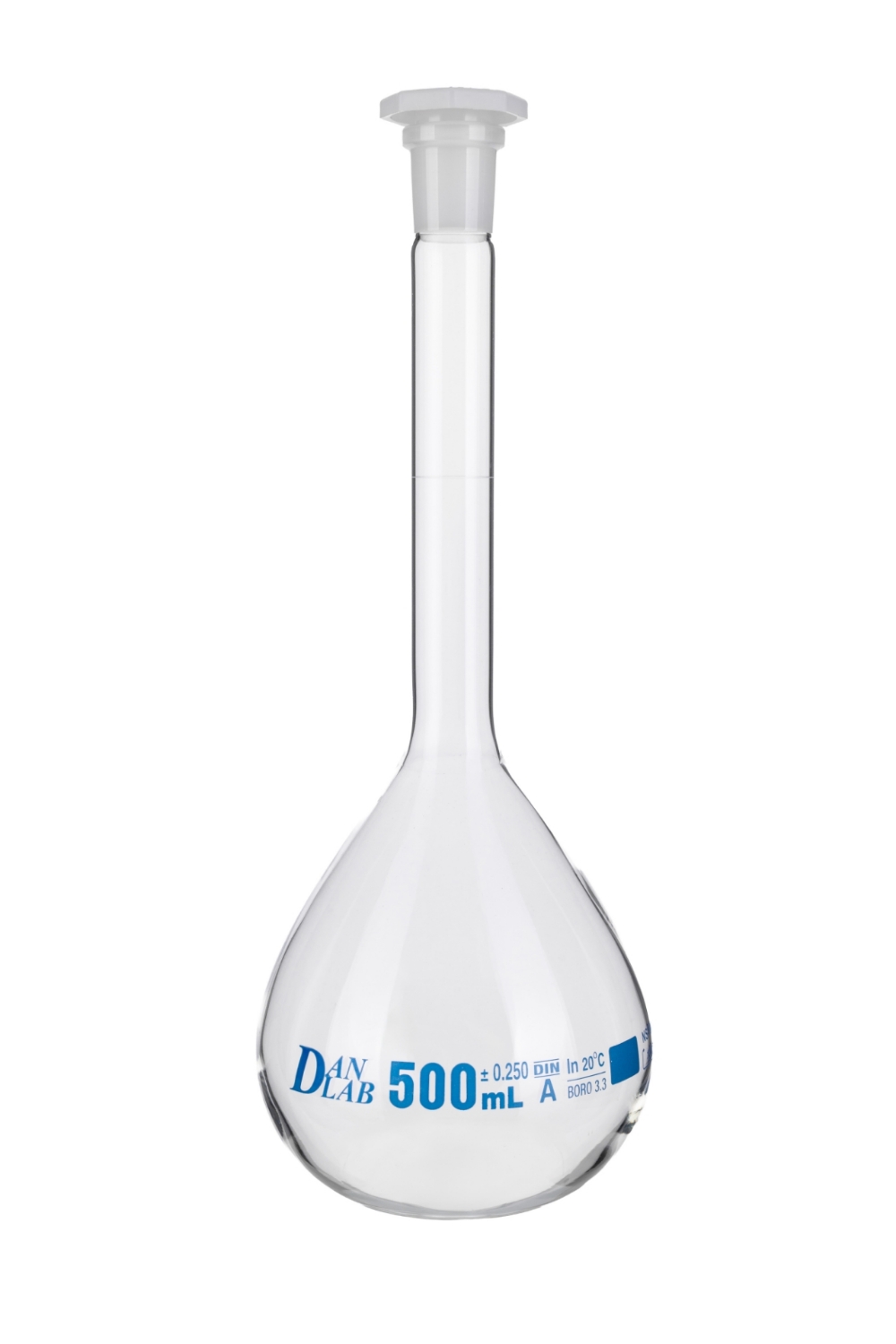 Obrazek Kolba miarowa klasa A 500 ml ze szlifem 19/26 z korkiem PP, certyfikat serii