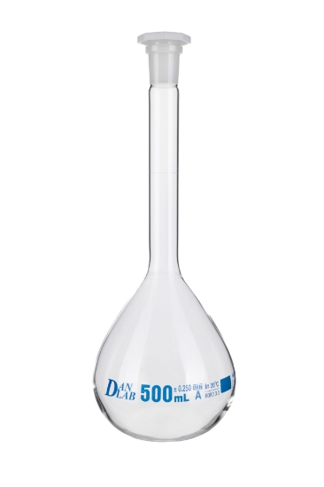 Obrazek Kolba miarowa klasa A 500 ml ze szlifem 19/26 z korkiem PP, certyfikat serii