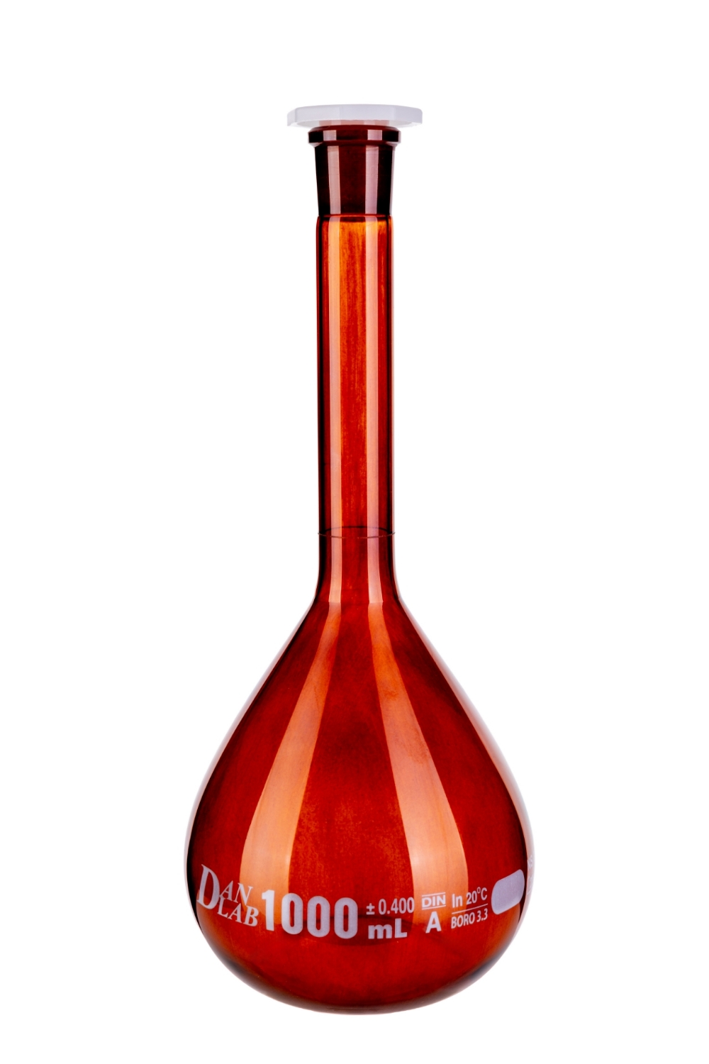 Obrazek Kolba miarowa oranż klasa A 1000 ml ze szlifem 24/29 z korkiem PP, certyfikat serii