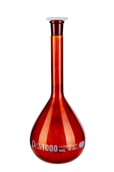 Obrazek Kolba miarowa oranż klasa A 1000 ml ze szlifem 24/29 z korkiem PP, certyfikat serii