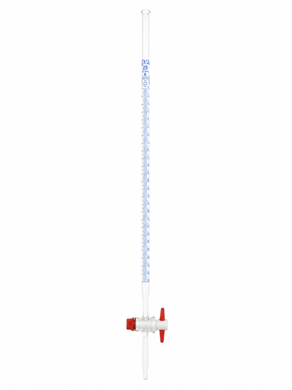 Obrazek Biureta klasy A, z kranikiem PTFE, z certyfikatem serii, 25 ml