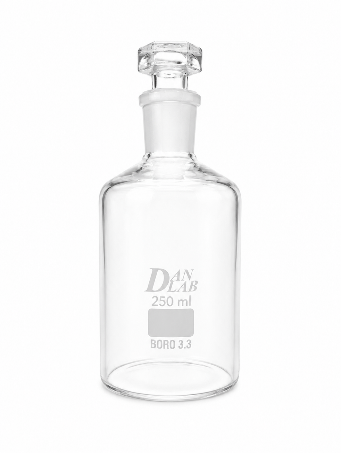 Obrazek Butelka szklana na odczynniki wąska szyja z korkiem szlifowanym 250 ml