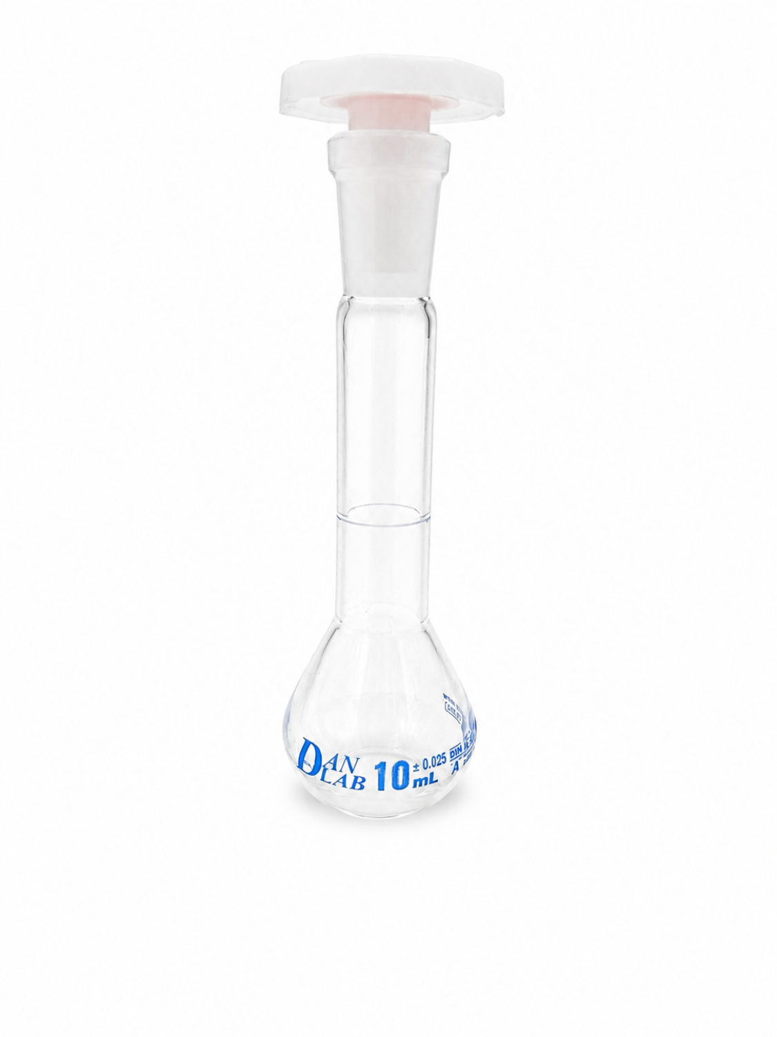 Obrazek Kolba miarowa klasy A, z certyfikatem serii, korkiem z PP, niebieską skalą, szlif 10/19, 10 ml