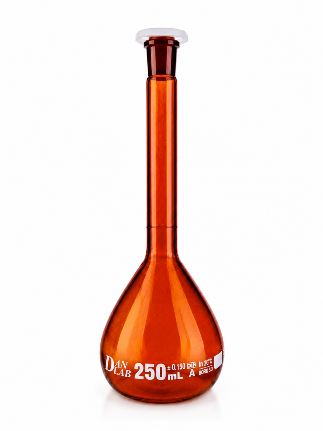 Obrazek Kolba miarowa oranż klasa A 250 ml ze szlifem 14/23 z korkiem PP, certyfikat serii